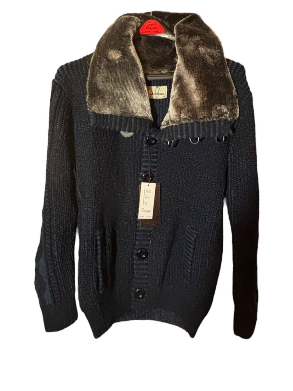 NWT Argonaut Men’s Faux‑Fur Collar Knit Jacket – Size XL - Originally $149